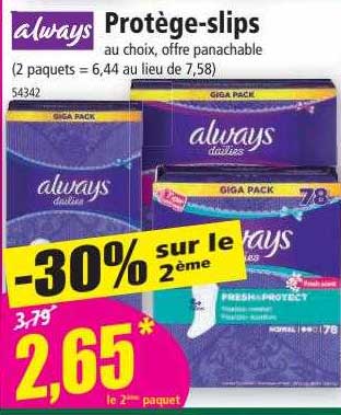 always protège-slips -30% sur le 2ème