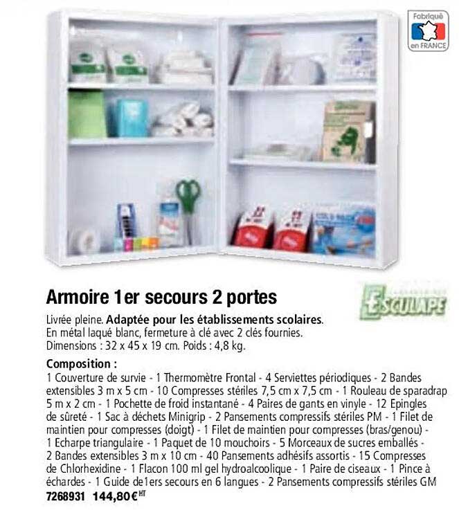 armoire 1er secours 2 portes