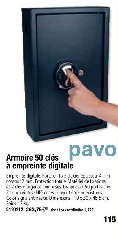 armoire 50 clés à empreinte digitale pavo