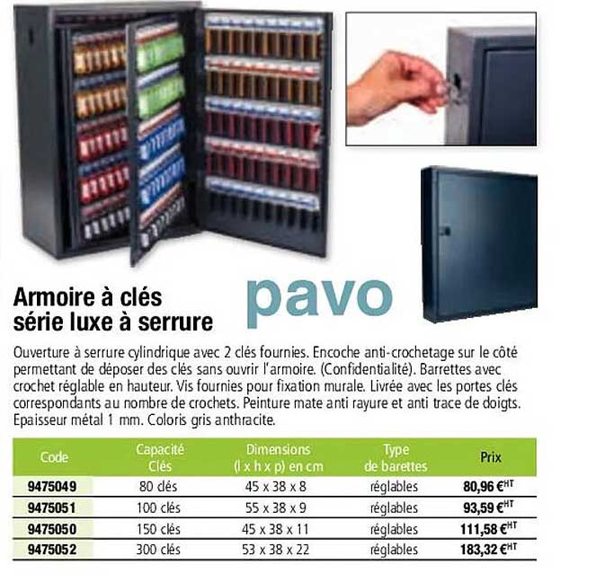 armoire à clés série luxe à serrure pavo