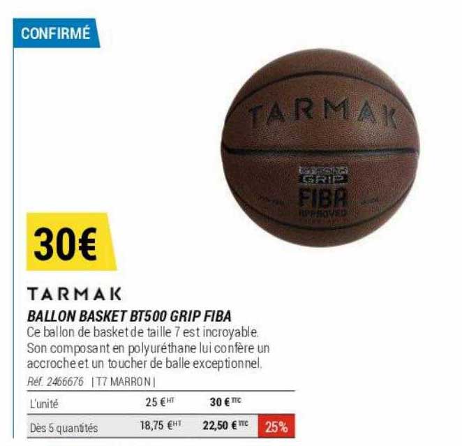 ballon basket bt500 grip fiba tarmak