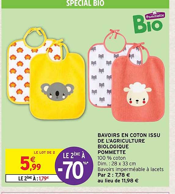 bavoirs en coton issue de l'agriculture biologique pomette