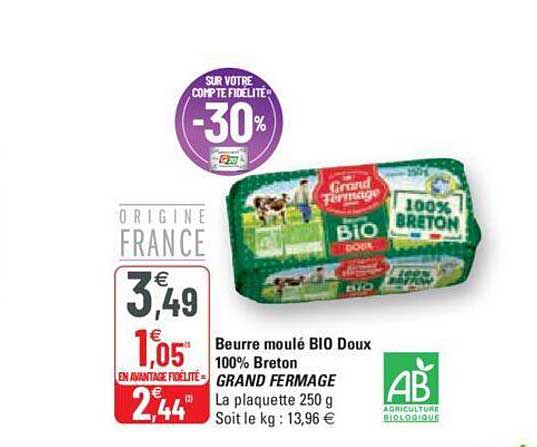 beurre moulé bio doux 100% breton grand fermage