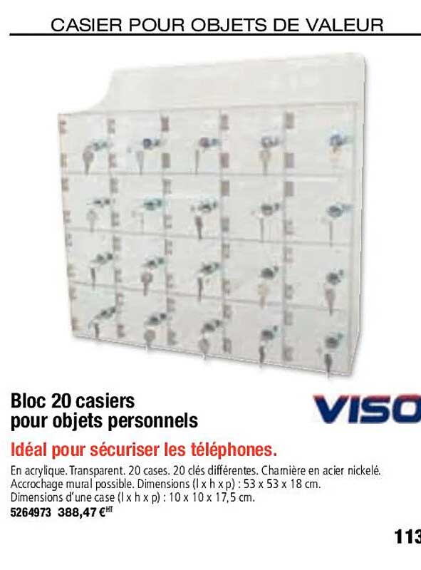 bloc 20 casiers pour objets personnels viso
