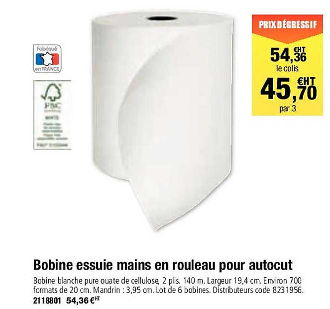 bobine essuie mains en rouleau pour autocut