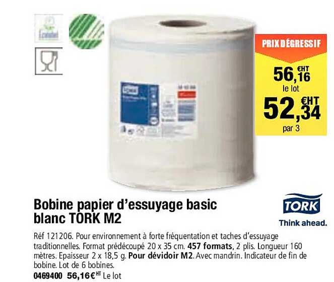 bobine papier d'essuyage basic blanc tork m2