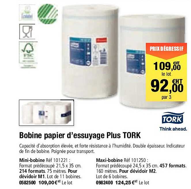 bobine papier d'essuyage plus tork