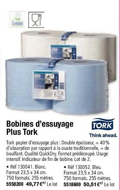 bobines d'essuyage plus tork