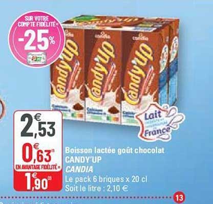 Boisson Lactée Goût Chocolat Candy'up Candia