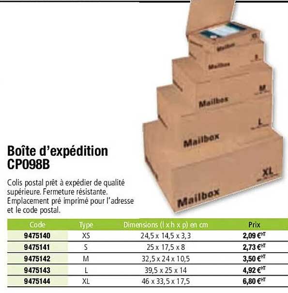 boîte d'expédition cp098b