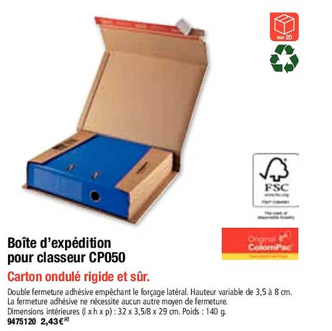 boîte d'expédition pour classeur cp050