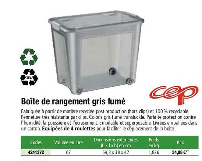 Boîte De Rangement Gris Fumé Cep