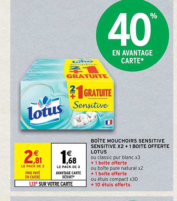 Boîte Mouchoirs Sensitive X2 + 1 Boîte Offerte Lotus