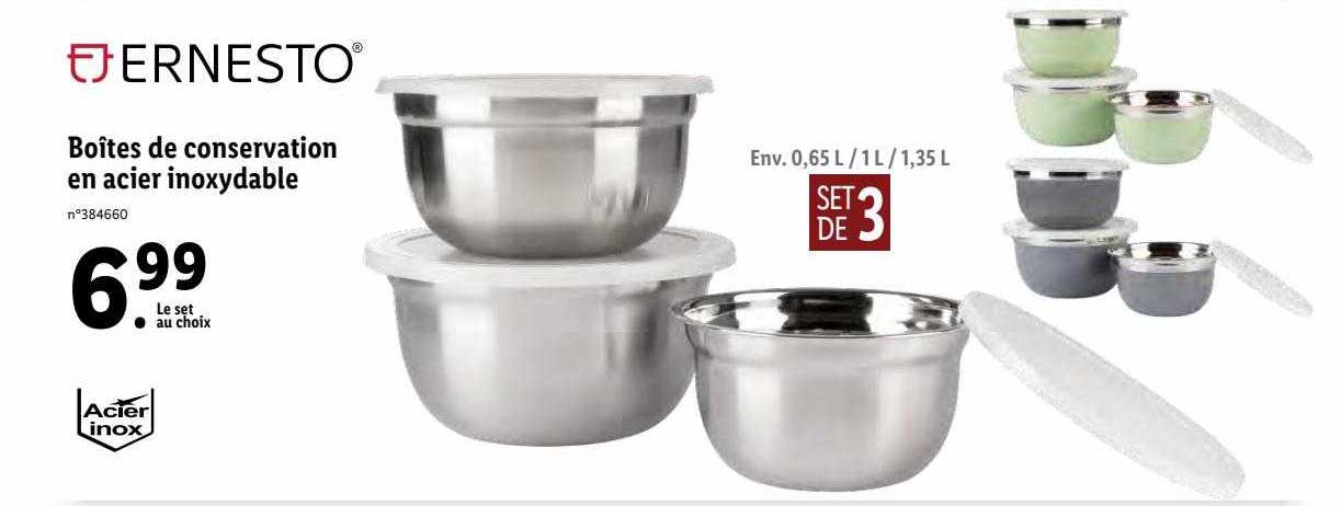 boîtes de conservation en acier inoxydable ernesto
