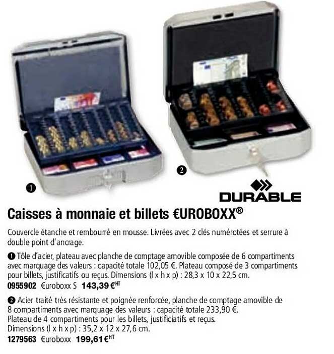 caisses à monnaie et billets euroboxx durable