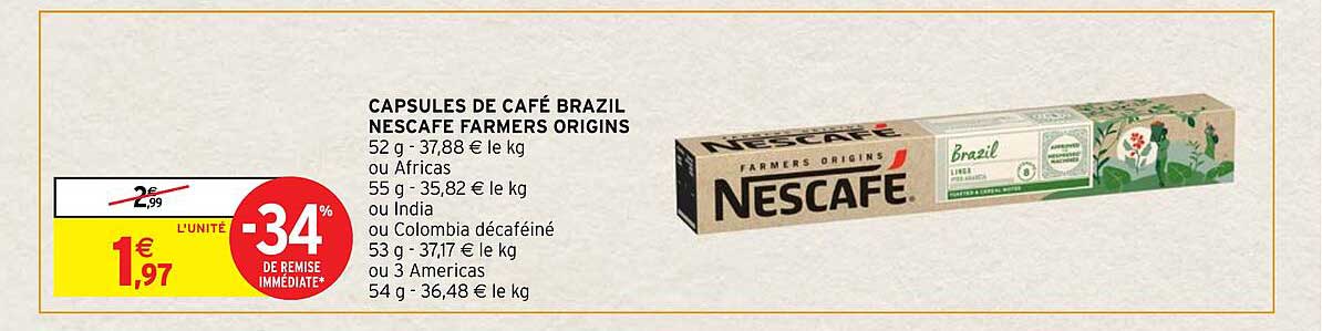 capsules de café brazil nescafé farmers origins
