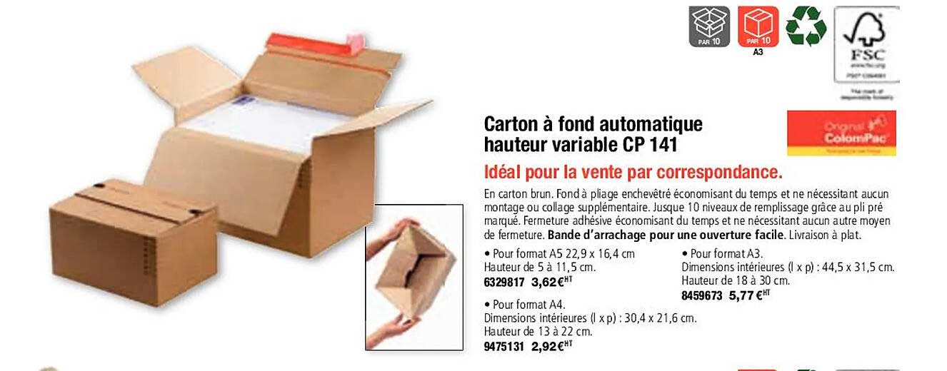 carton à fond automatique hauteur variable cp 141