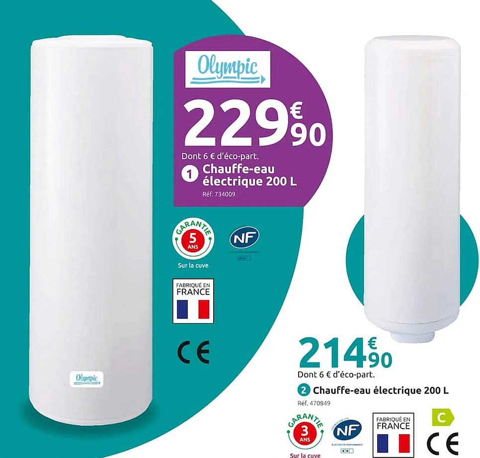 chauffe-eau électrique 200 l olympic