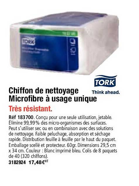 chiffon de nettoyage microfibre à usage unique tork