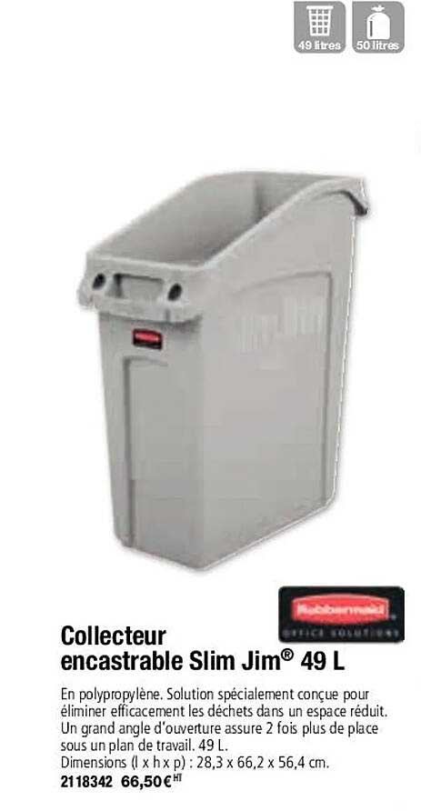 collecteur encastrable slim jim 49l