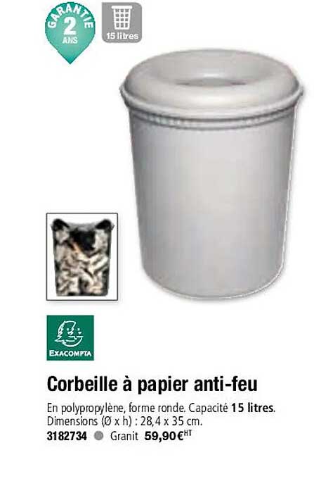 corbeille à papier anti-feu