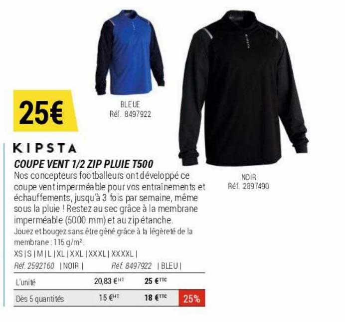 coupe vent 1-2 zip pluie t500 kipsta