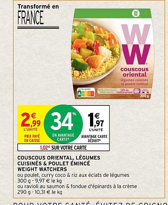 couscous oriental, légumes cuisinés & poulet émincé weight watchers