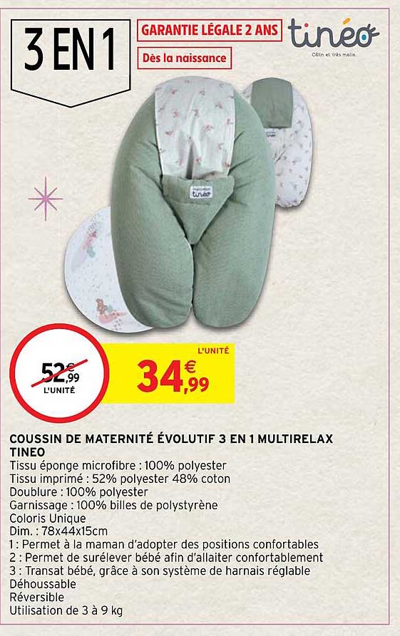 coussin de maternité évolutif 3 en 1 multirelax tineo