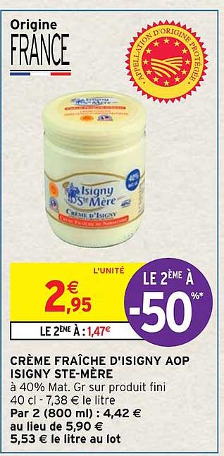 crème fraîche d'isigny aop isigny ste-mère