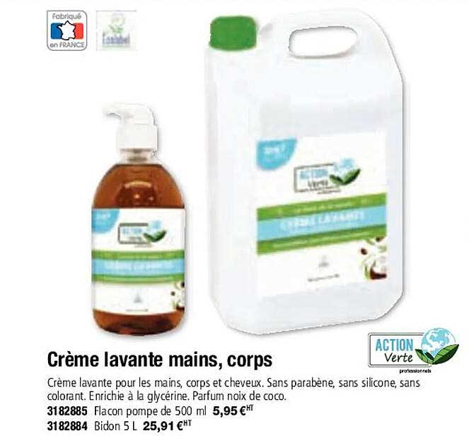 crème lavante mains, corps action verte