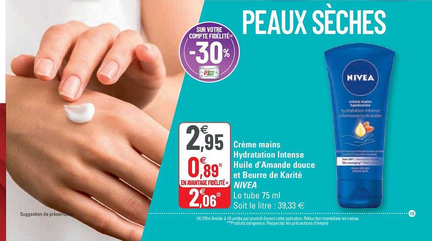 crème mains hydratation intense huile d'amande douce et beurre de karité nivea