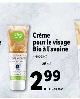 crème pour le visage bio à l'avoine