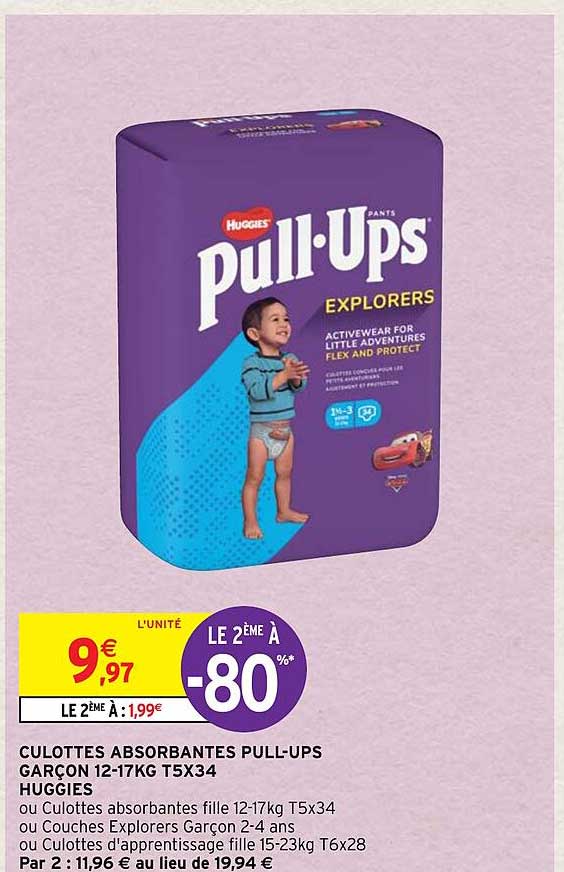 culottes absorbantes pull-ups garçon 12-17 kg t5 x34 huggies