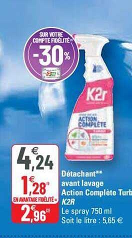 détachant avant lavage action complète turbo k2r