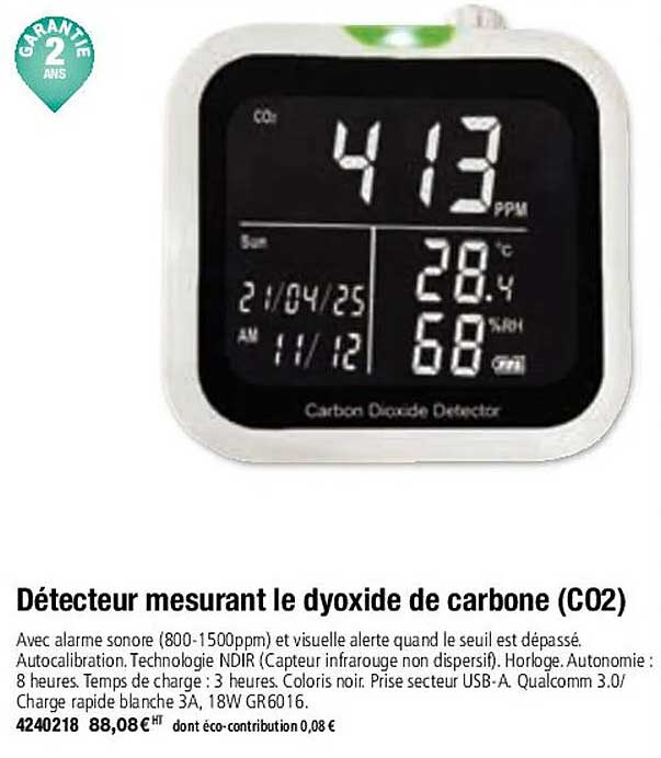 détecteur mesurant le dyoxide de carbone (co2)