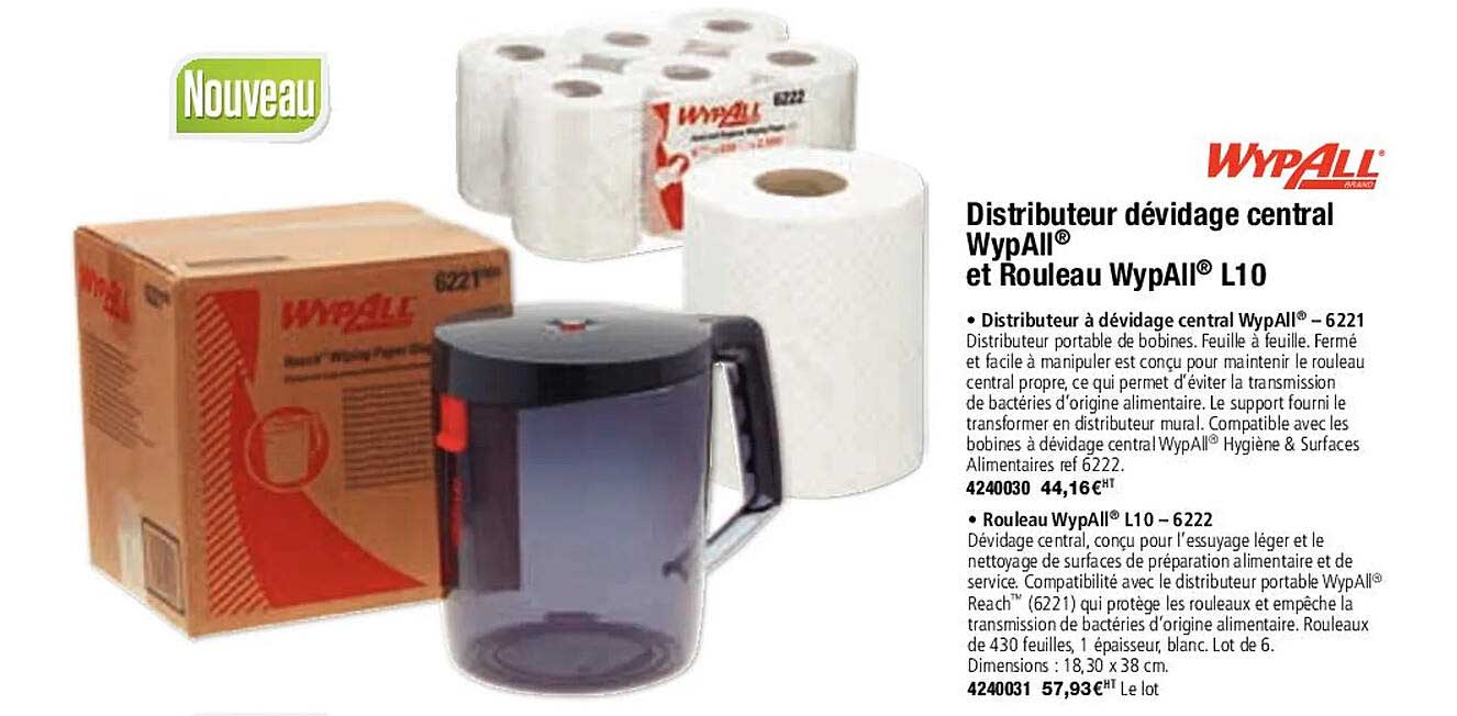 distributeur dévidage central wypall et rouleau wypall l10