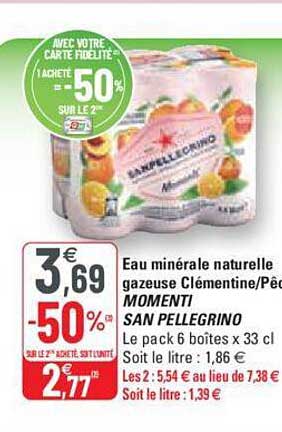 eau minérale naturelle gazeuse clémentine - pêche momenti san pellegrino