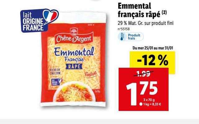 emmental français râpé chêne d'argent