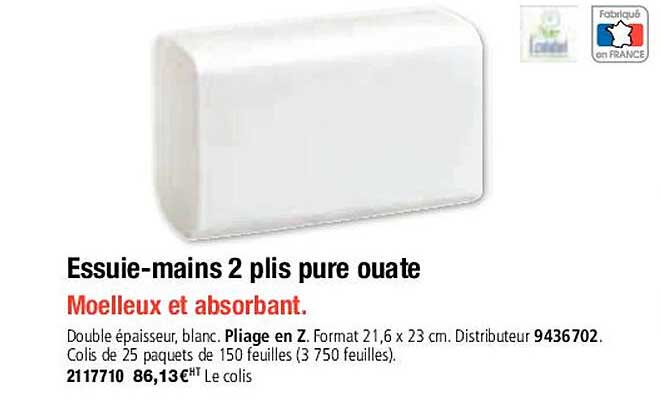 essuie-mains 2 plis pure ouate