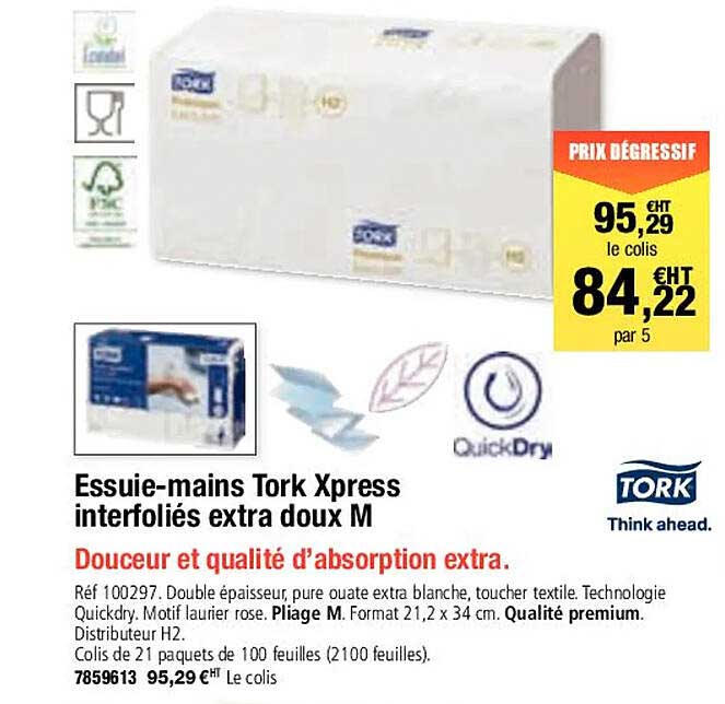 essuie-mains tork xpress interfoliés extra doux m