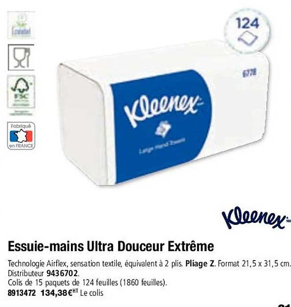 essuie-mains ultra douceur extrême kleenex