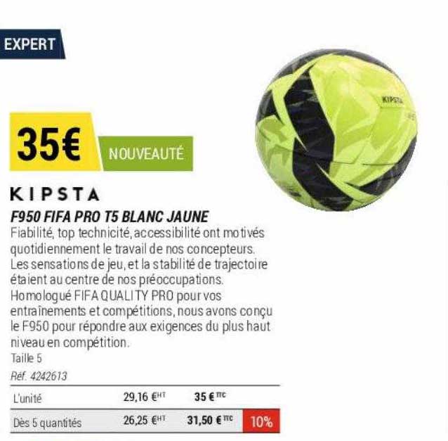 f950 fifa pro t5 blanc jaune kipsta