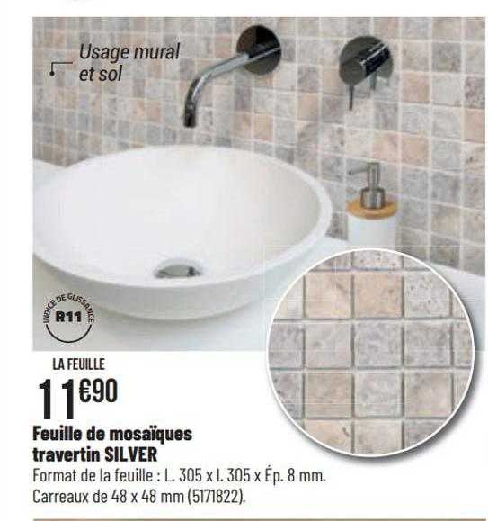 feuille de mosaïques travertin silver