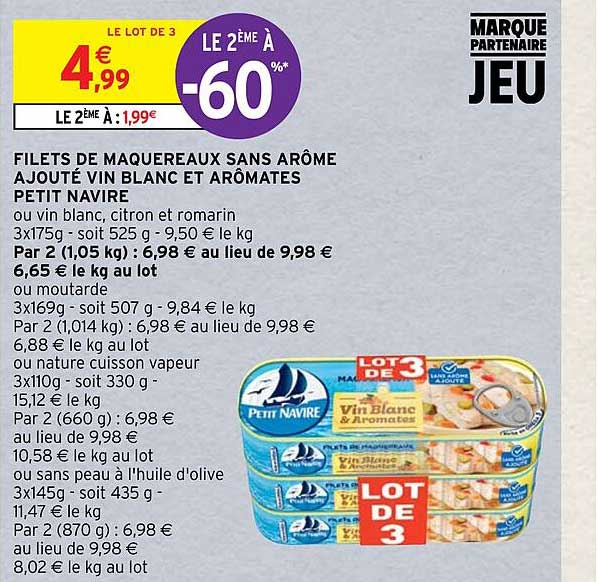 filets de maquereaux sans arôme ajouté vin blanc et arômates petit navire