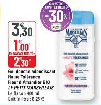 gel douche adoucissant haute tolérance fleur d'amandier bio le petit marseillais