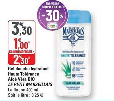 gel douche hydratant haute tolérance aloé véra bio le petit marseillais