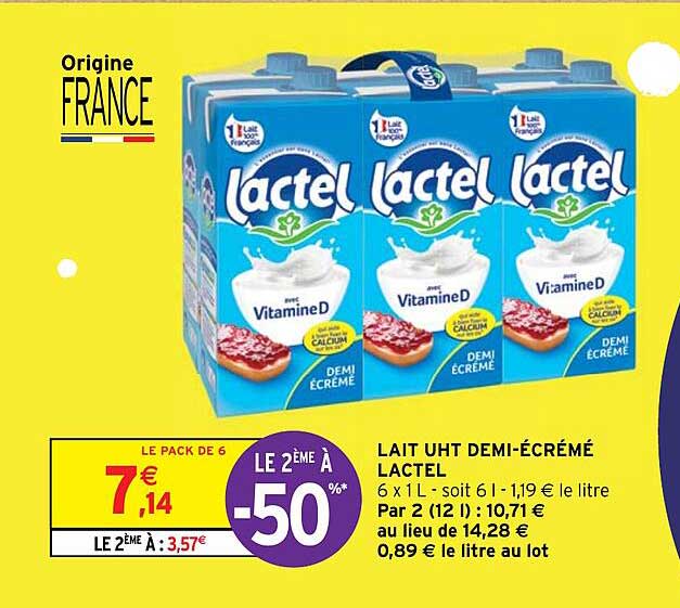 lait uht demi-écrémé lactel