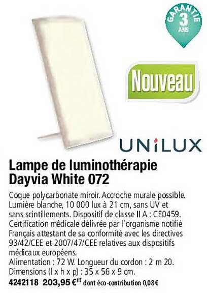 Lampe De Luminothérapie Dayvia White 072 Unilux