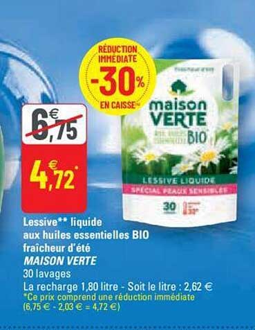Lessive Liquide Aux Huiles Essentielles Bio Fraîcheur D'été Maison Verte