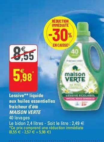 lessive liquide aux huiles essentielles fraîcheur d'été maison verte